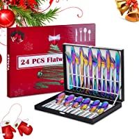 Velaze 24 Piezas Juego de Cubiertos- Cubertería de Acero Inoxidable 18-10 Incluye 6 Cuchillos de Mesa- 6 Tenedores- 6…